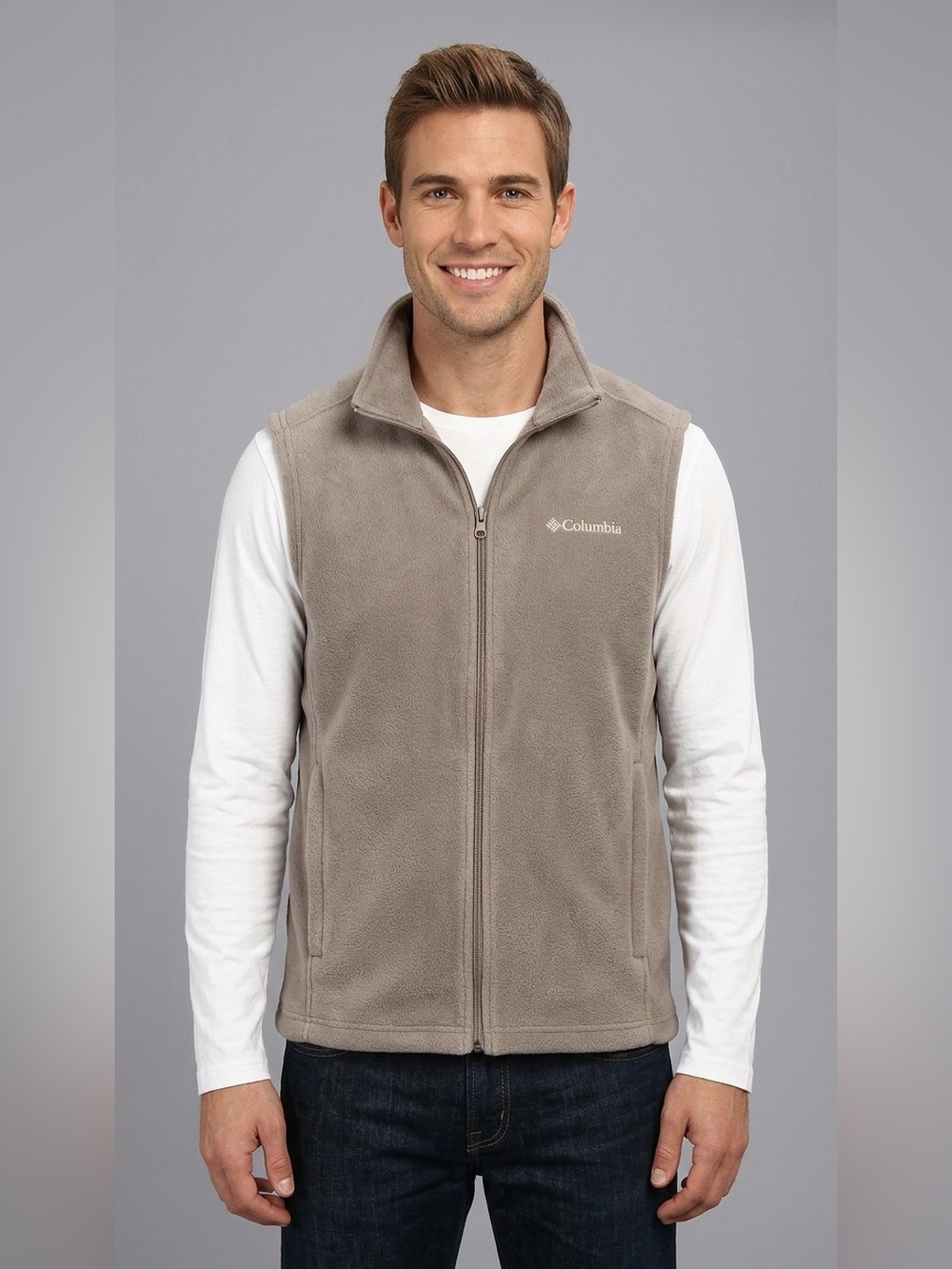 Columbia Men's Taupe Zip-Front Fleece Vest